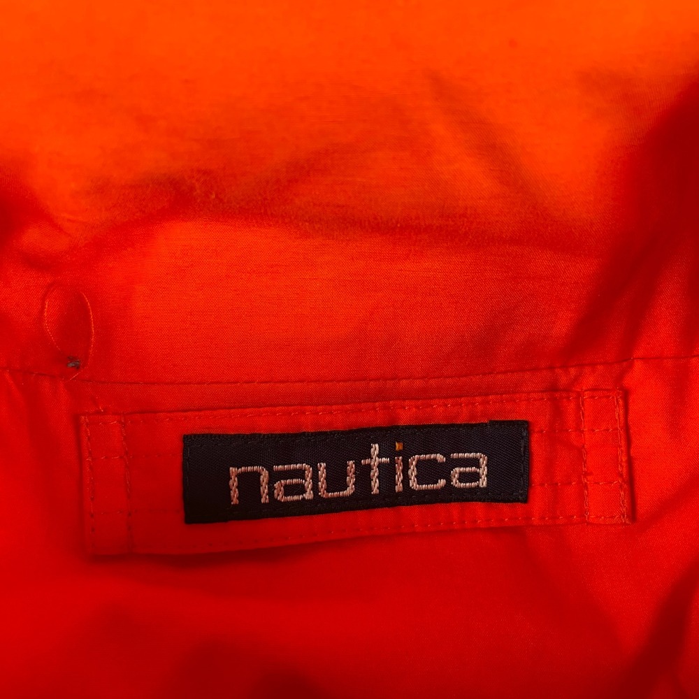 VTG Nautica Reversible Colorblock Windbreaker Jacket Hood Orange Blue Large - Picture 8 of 12